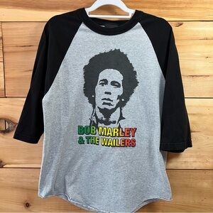 Zion Rootswear Gray and Black Raglan Bob Marley 100% Cotton T-Shirt, Adult Sz L